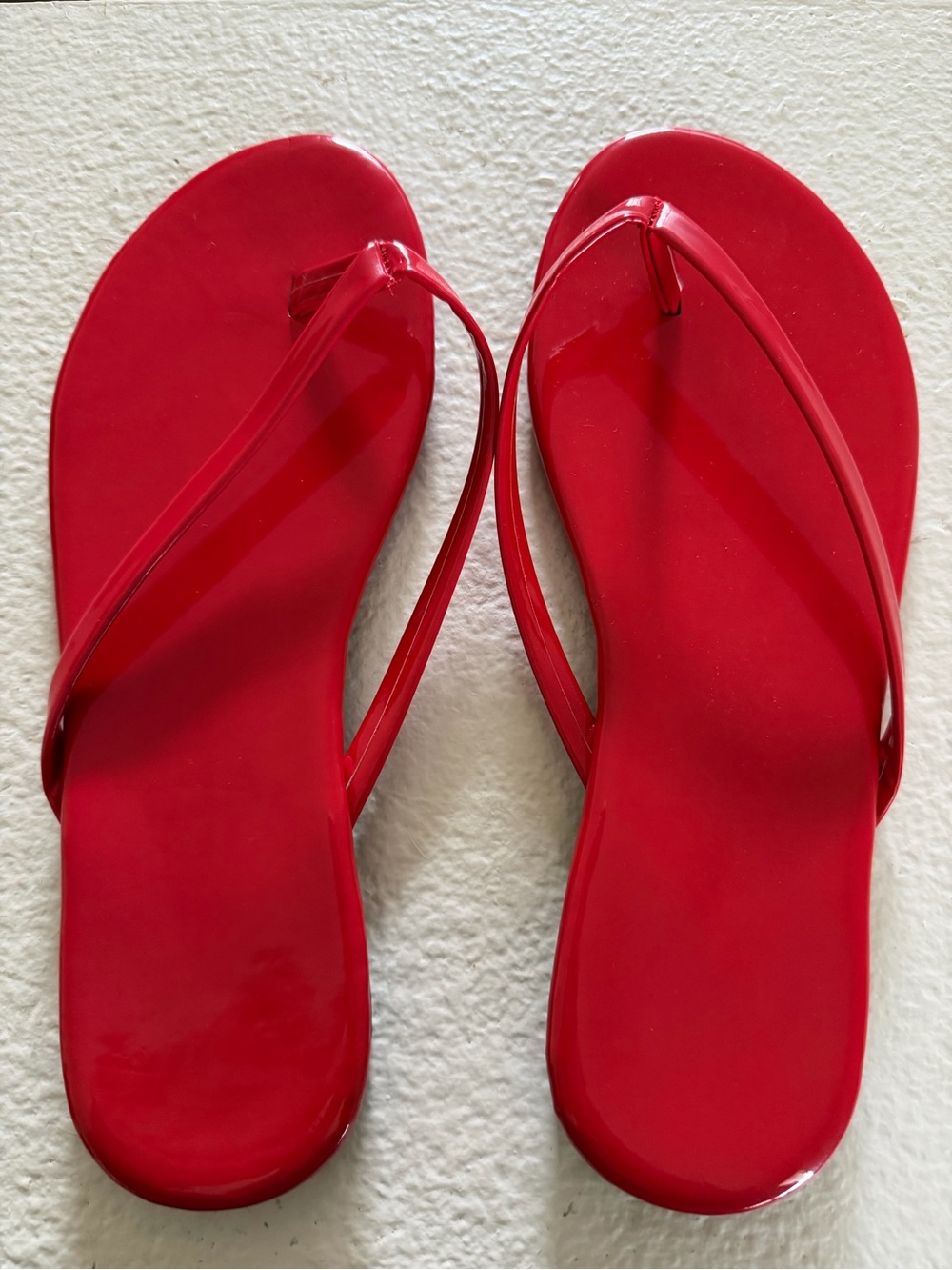 Glossy Red Women's Flip-Flop Sandals - Sleek Everyday Comfort